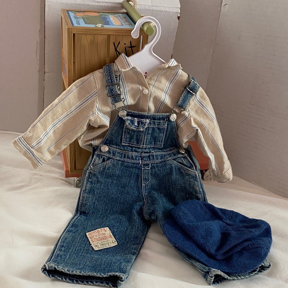 American Girl Doll 18” Kit Kittredge Denim Overalls, Newsie Hat & Scooter